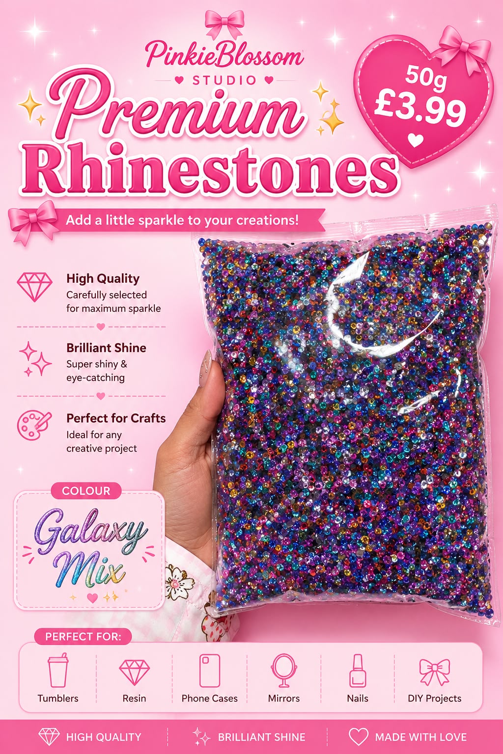 🌌Galaxy Mix🌌Premium Rhinestones – 50g Sparkle Pack- Arts DIY Crafts