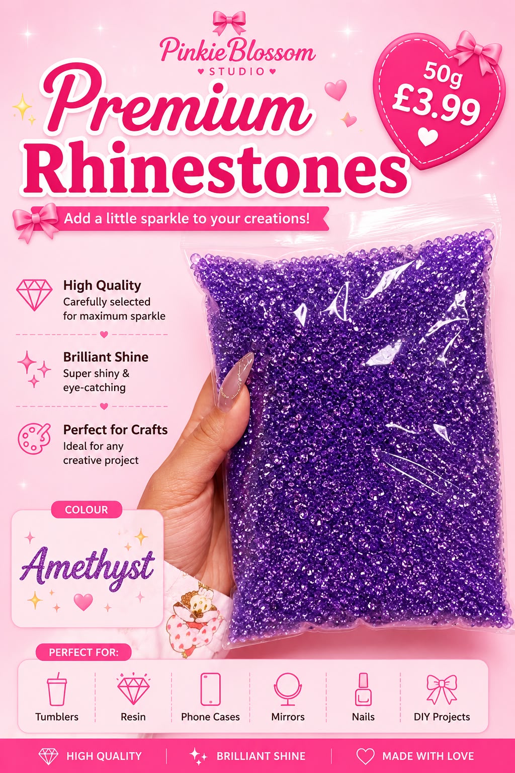 🟣Amethyst🟣Premium Rhinestones – 50g Sparkle Pack- Arts DIY Crafts