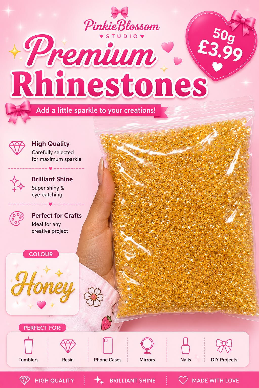 🍯Honey🍯Premium Rhinestones – 50g Sparkle Pack- Arts DIY Crafts