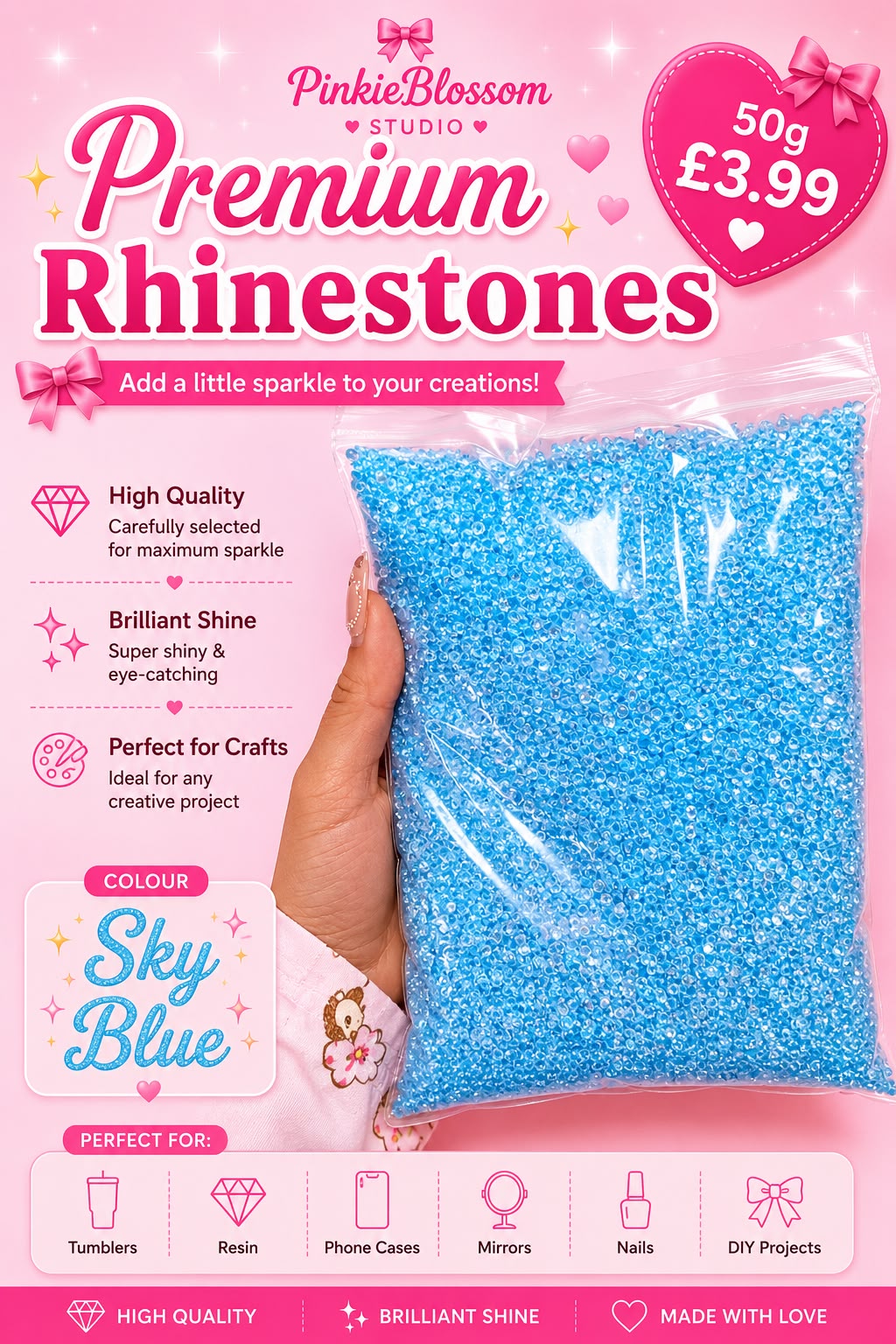 🌀Sky Blue🌀Premium Rhinestones – 50g Sparkle Pack- Arts DIY Crafts