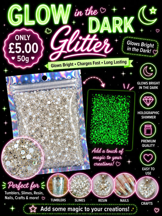 🤍Crystal White🤍Chunky Glow in the Dark Glitter 50g⭐️ | Premium Holographic Glitter for Cups & Crafts
