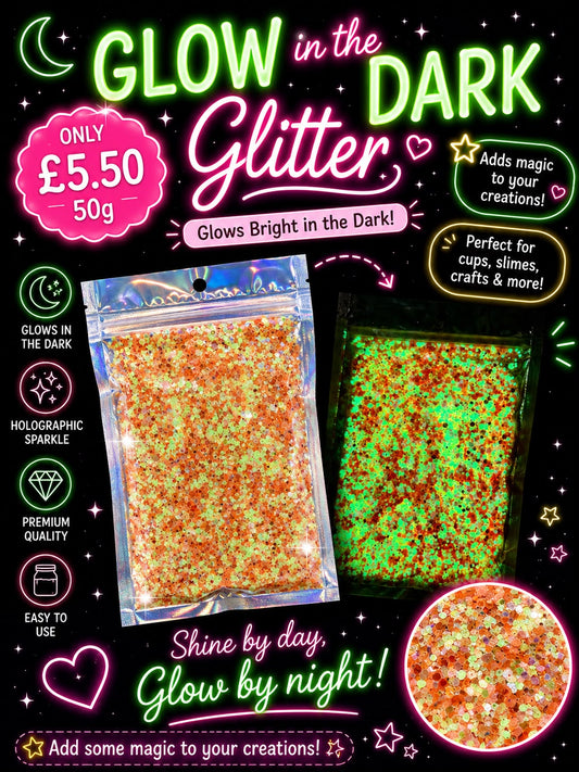 🍊Orange Sorbet🍊Chunky Glow in the Dark Glitter 50g⭐️ | Premium Holographic Glitter for Cups & Crafts
