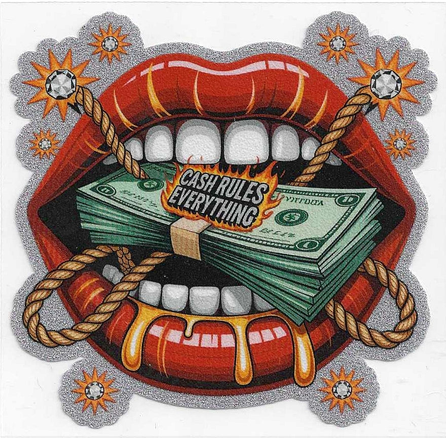 Glitter Decal Cash Rules Everything