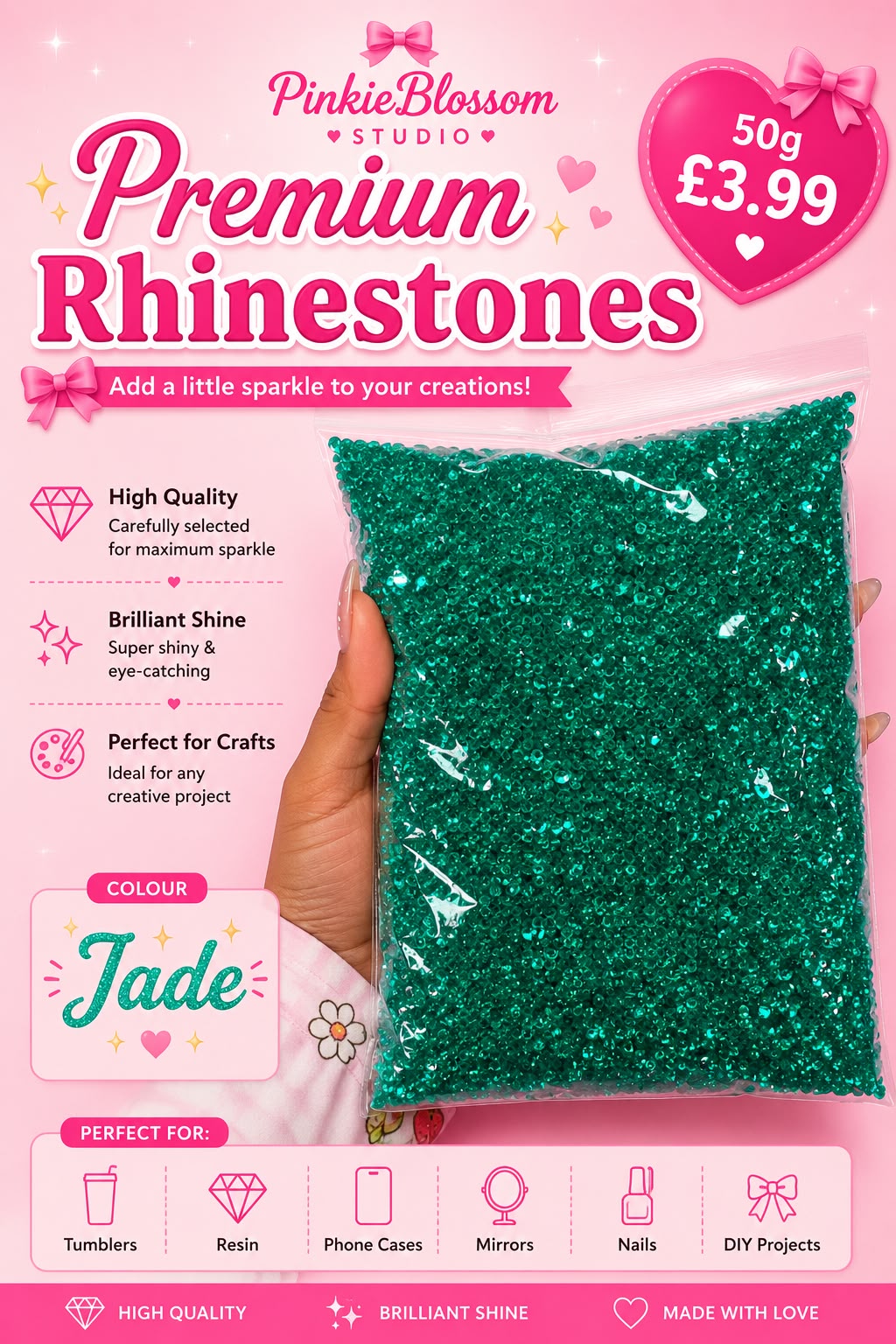 🟢Jade🟢Premium Rhinestones – 50g Sparkle Pack- Arts DIY Crafts